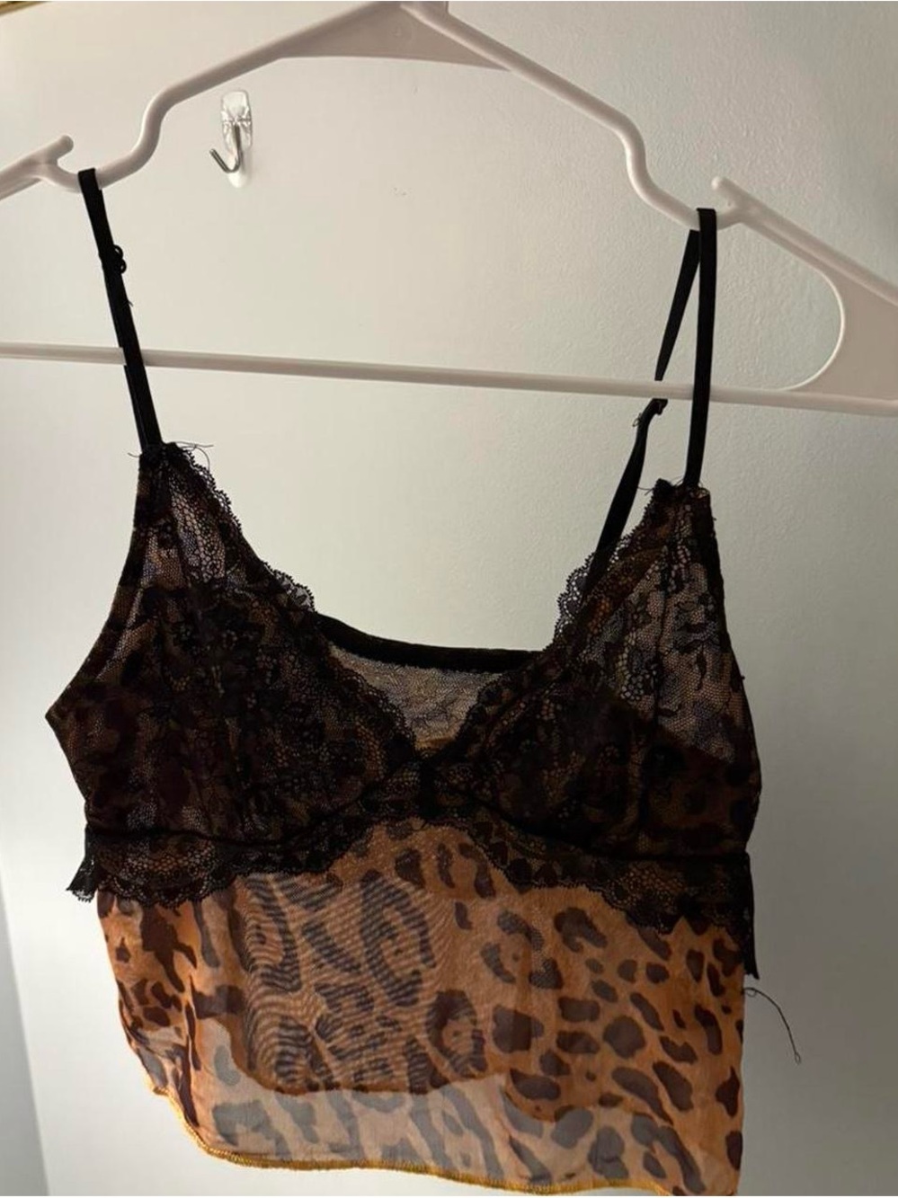 SHEIN Black Lace & Brown Leopard Sheer Cami Tank
